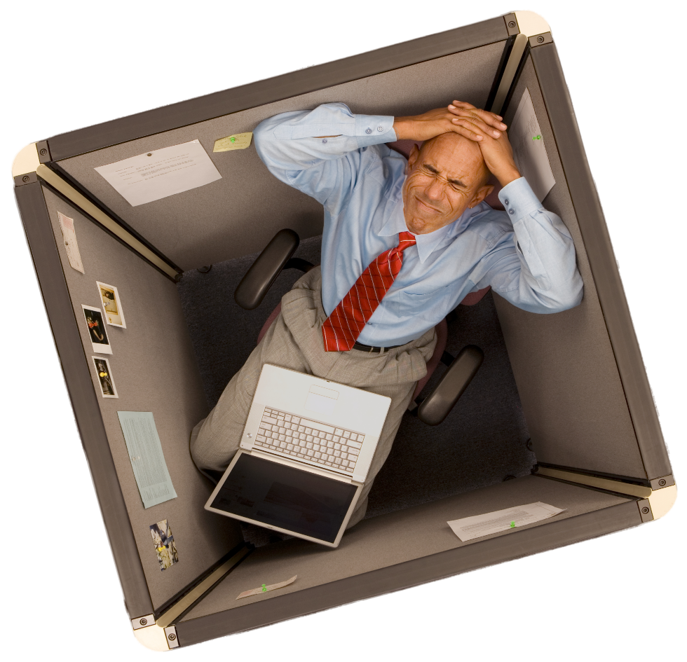Frustrated man in a cubicle