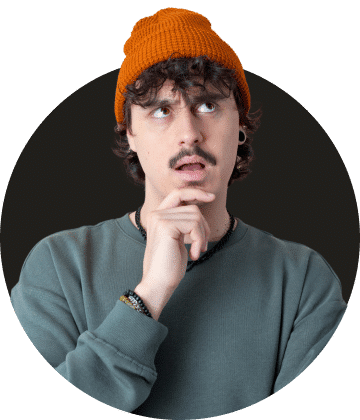 Man with an orange beanie deep in thought